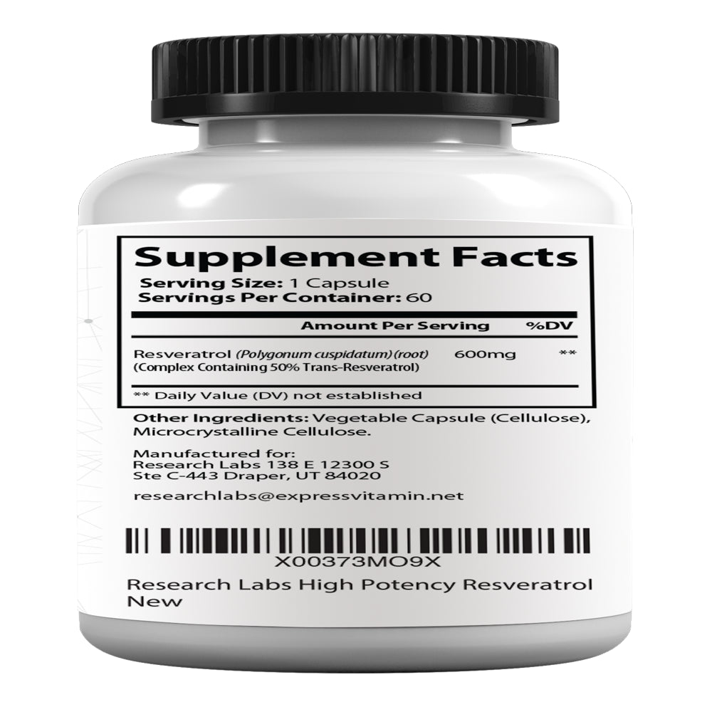 Research Labs High Potency Micronized Resveratrol Supplement. 2 for 1 Ad. Potent Antioxidants Supplement, Trans Resveratrol for Heart Health, Promotes anti Aging & Cognitive Support