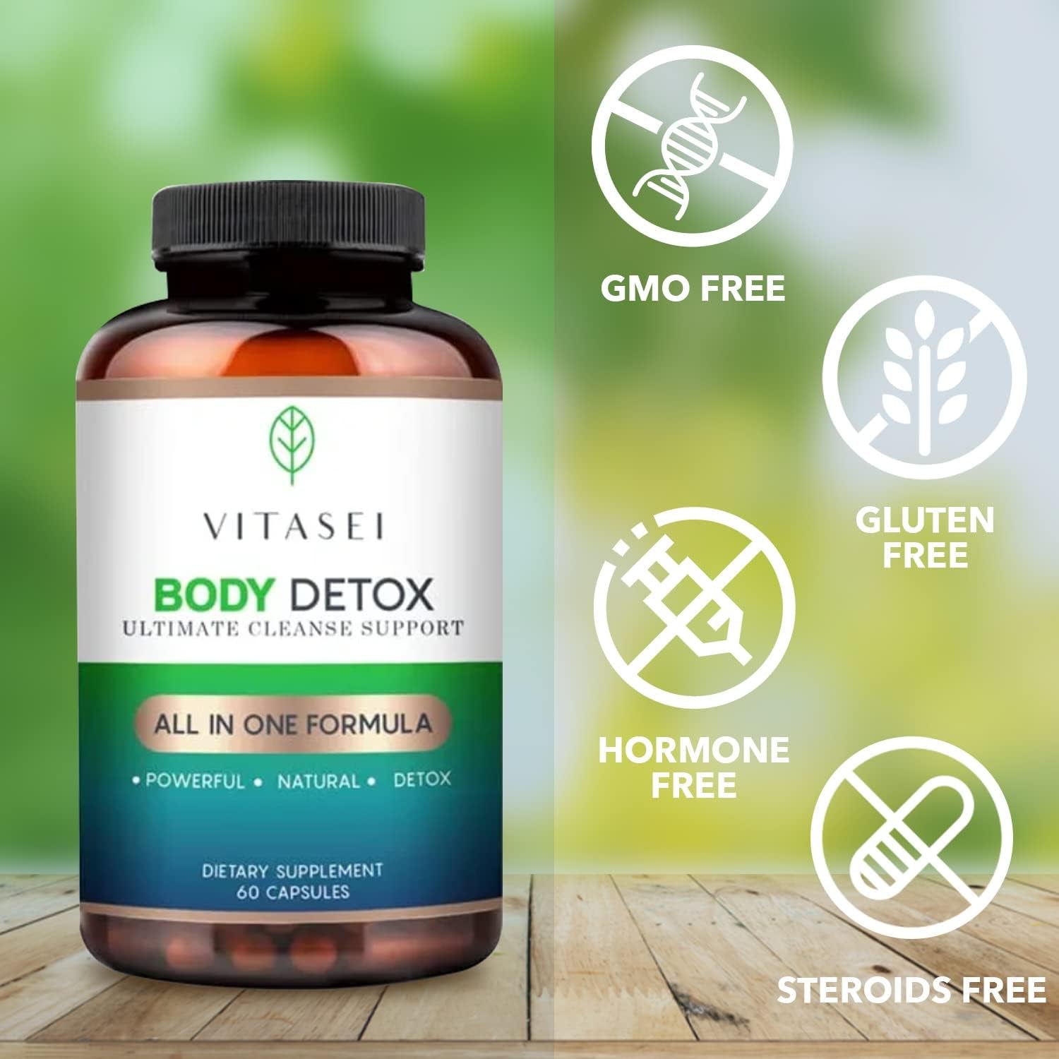 VITASEI Body Detox Capsules, Ultimate Cleanse Support W/Cascara Sagrada Bark, Psyllium Husk Seeds, Senna Leaves, Flax Seed Powder, Colon Cleanse-Body Detox Dietary Supplements (60 Count (Pack of 1))