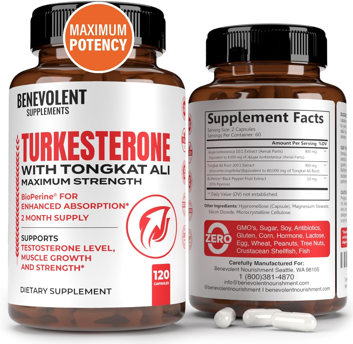 Turkesterone 8,000Mg [Highest Purity] + Bioperine® for High Absorption Supplement with Tongkat Ali - Increase Stamina, Lean Muscle Growth & Recovery, Boosts Drive 3Rd Party Tested 2 Months Supply