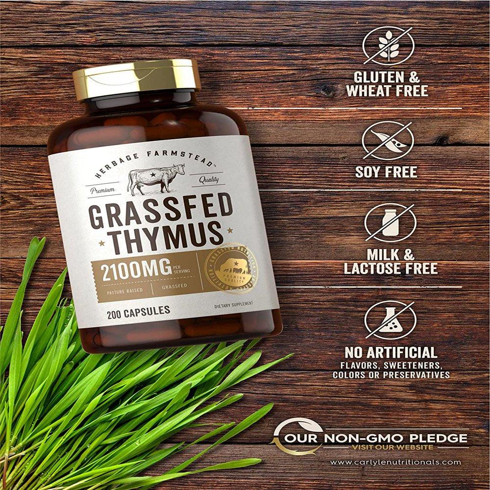 Grass Fed Beef Thymus | 2100Mg | 200 Capsules | by Herbage Farmstead