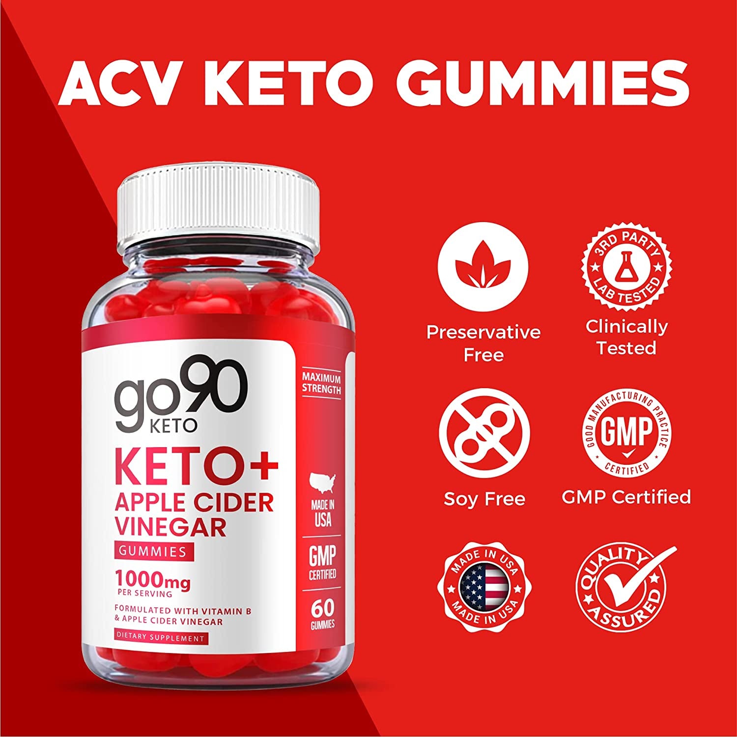 Go90 Keto Gummies - Official Formula, Vegan - Go 90 Keto ACV Gummies with Apple Cider Vinegar, Vitamin B12, Go90 ACV Keto Gummy Ss, Weight Apple Loss Cider Pomegranate Juice, Beet Root (60 Gummies)