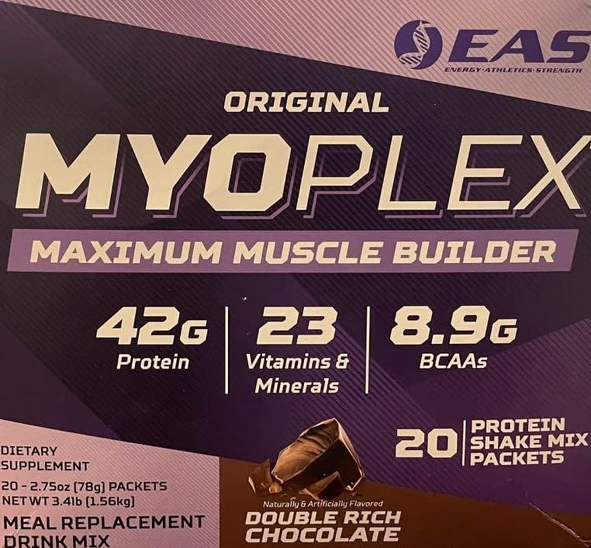 EAS Original MYOPLEX Maximum Muscle Builder - Meal Replacement Protein Mix - Double Rich Chocolate - 20 Individual Packets - Quality Protein Blend - 42G per Serving