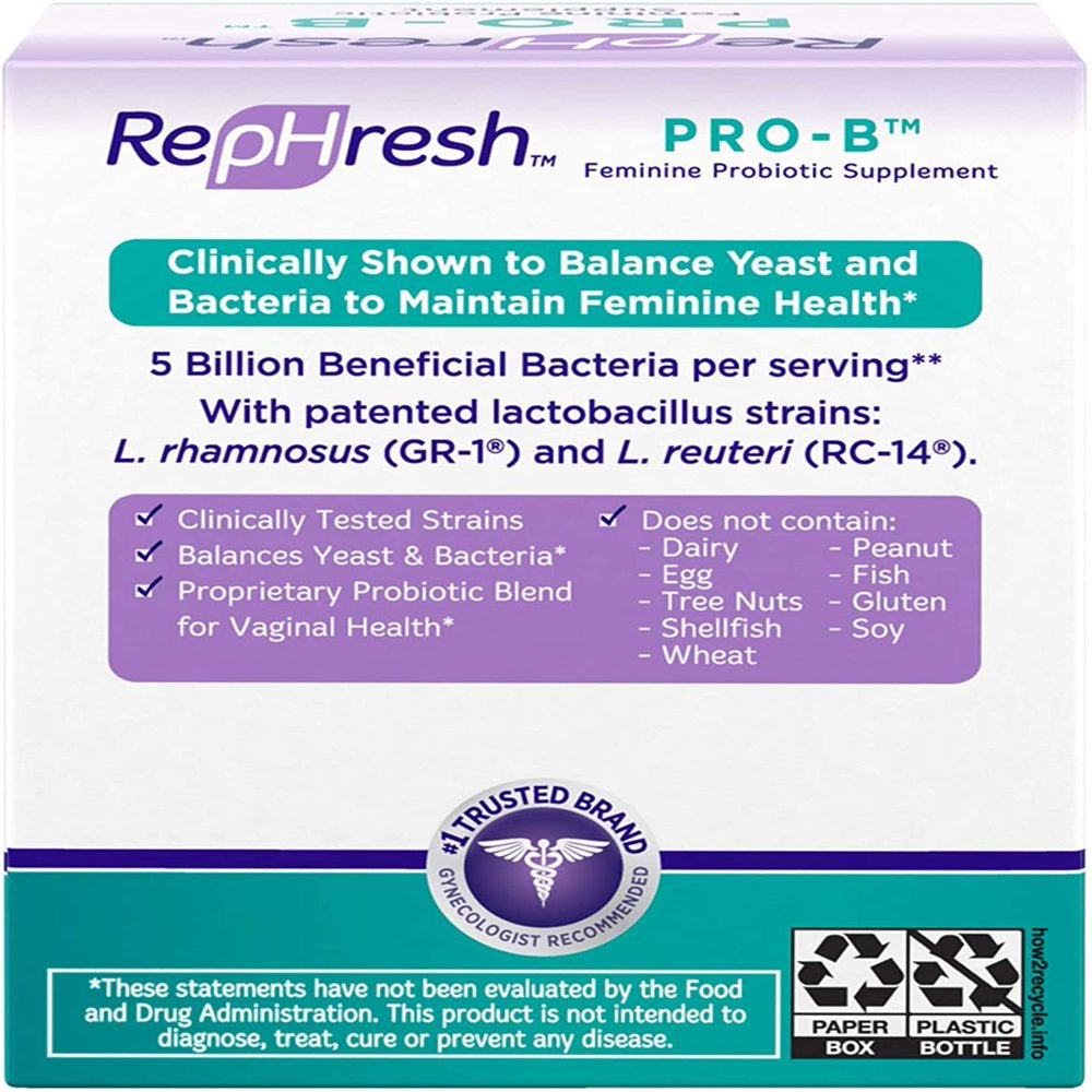 Rephresh Pro-B Feminine Probiotic Supplement Capsule Non Dairy Formula, 30 Count