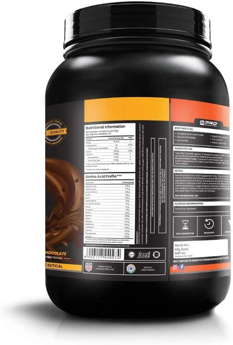 Admart (USA Whey Isolate Protein Powder 1Kg, 80% Concentrate Whey,33 Servings, 25.5 Gm Protein, 5.9 GMS BCAA and 4.4 GMS Glutamine per Serving - 33+ Servings Chocolate Flavor