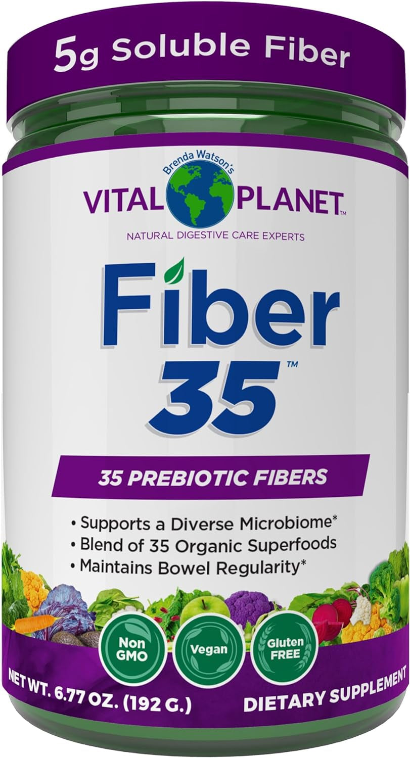 Vital Planet - Fiber 35 Powder Diverse Fiber Supplement for Dietary Support and Occasional Constipation with 35 Prebiotic Fibers and 35 Organic Superfoods to Maintain Bowel Regularity, 6.77 Oz