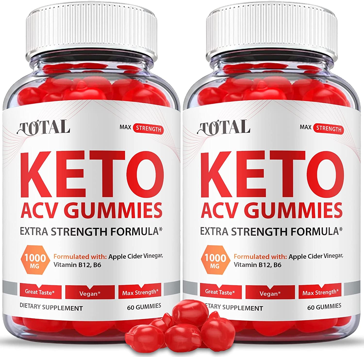 (2 Pack) Total Keto Gummies - Official Formula, Vegan - Total Keto ACV Gummies, Total ACV Gummies with Apple Cider Vinegar Gummies, Total Keto Gummy, Vitamin B12, B6, Beet Root Juice (120 Gummies)