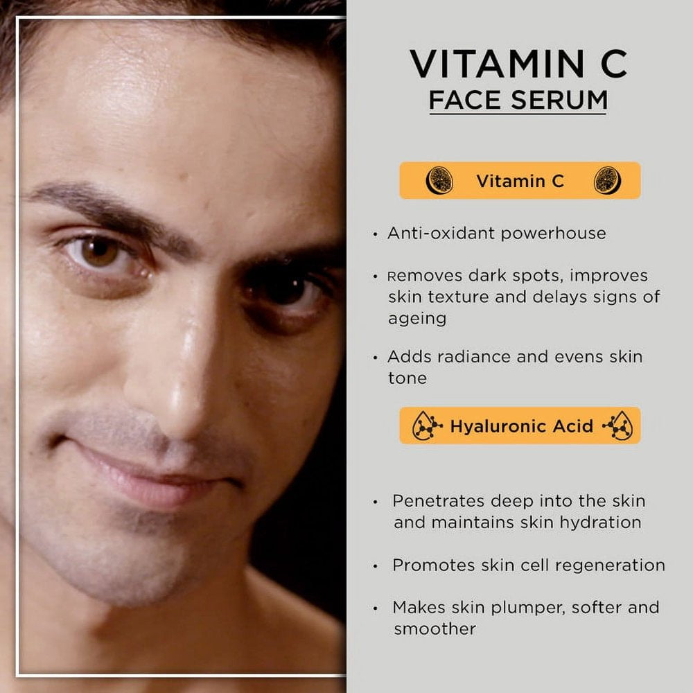 The Man Company 40% Vitamin C Face Serum with Hyaluronic Acid | Boosts Collagen | Glowing & Brightening Skin | Soft, Smooth & Supple | All Skin Types -30Ml