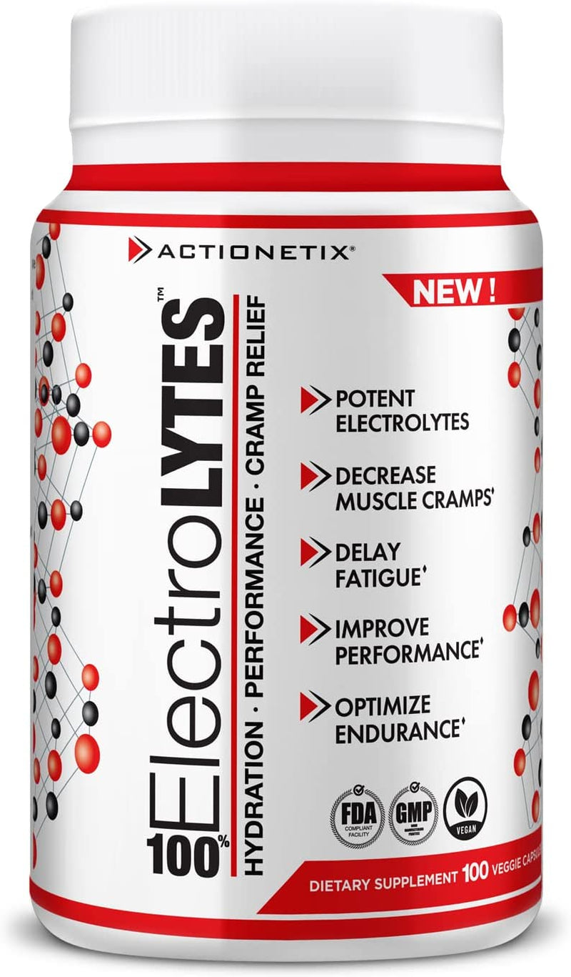 ACTIONETIX Electrolytes (100 Caps) - Hydration Tablets - Electrolyte Replacement Pills for Quick & Lasting Rehydration – Stimulant Free Electrolyte Capsules, Salt Capsules, Salt Tabs, Hydration Pills