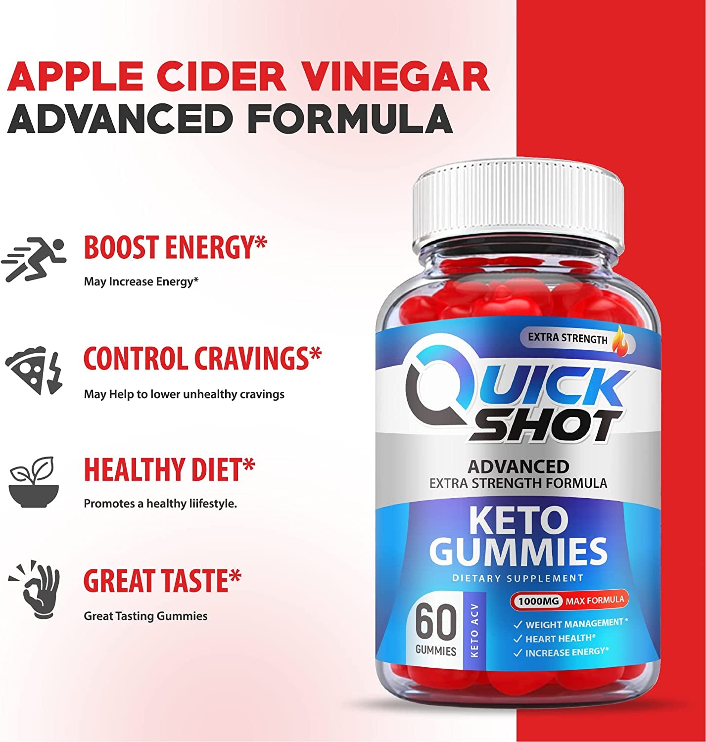 (2 Pack) Quick Shot Keto Gummies, Quickshot Keto Gummies, Official Formula 1000Mg Vegan, Non Gmo, Quick Shot Keto ACV Gummies, Quick Shot ACV Keto Gummies with Apple Cider Vinegar, B12 (120 Gummies)