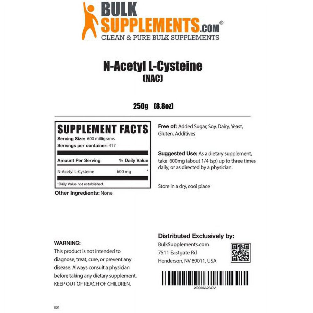 Bulksupplements.Com NAC (N-Acetyl L-Cysteine) Powder, 600Mg - Lung Support Supplement (250 Grams)