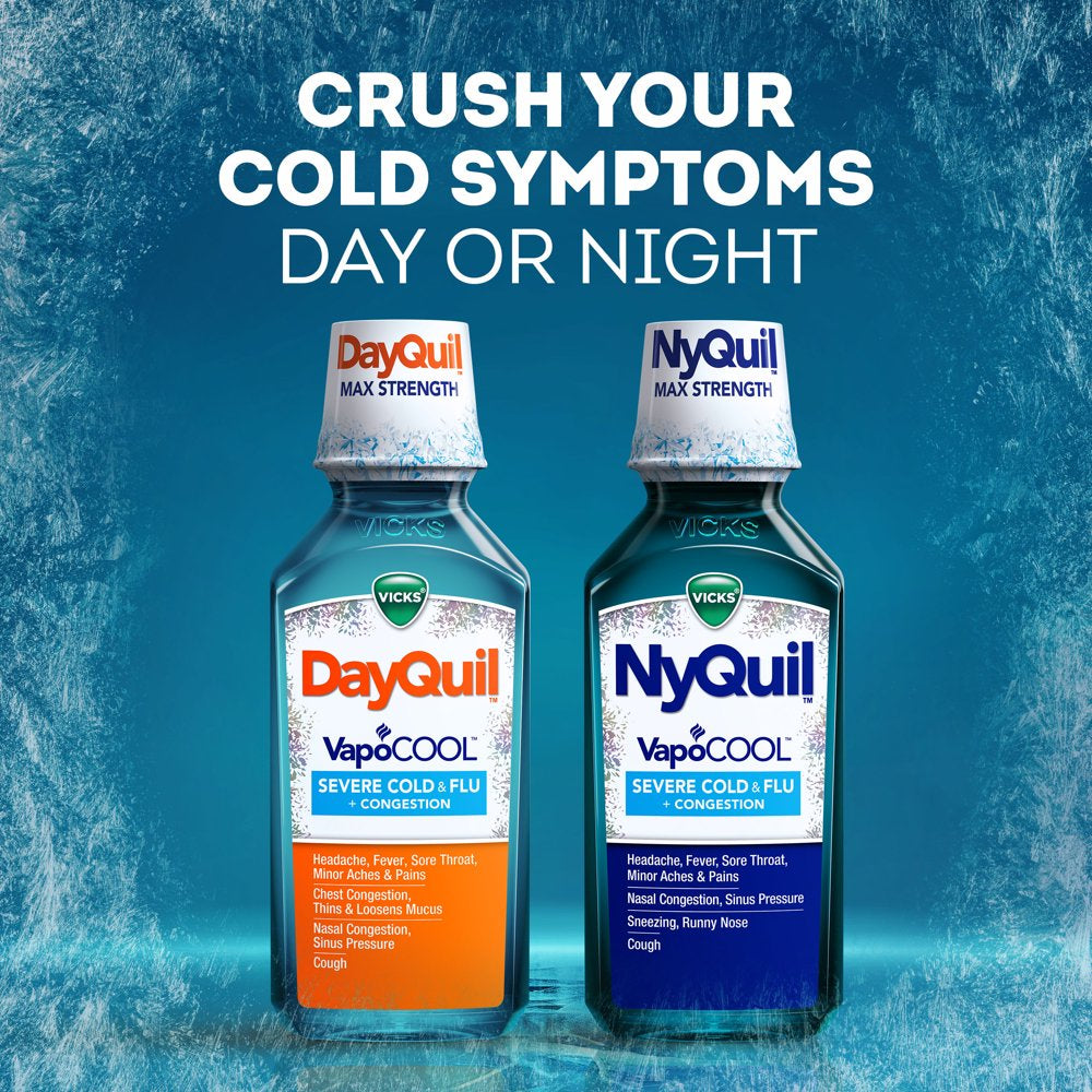 Vicks Dayquil & Nyquil Vapocool Liquid Cold & Flu Medicine, Over-The-Counter Medicine, 2 X12 Fl. Oz.