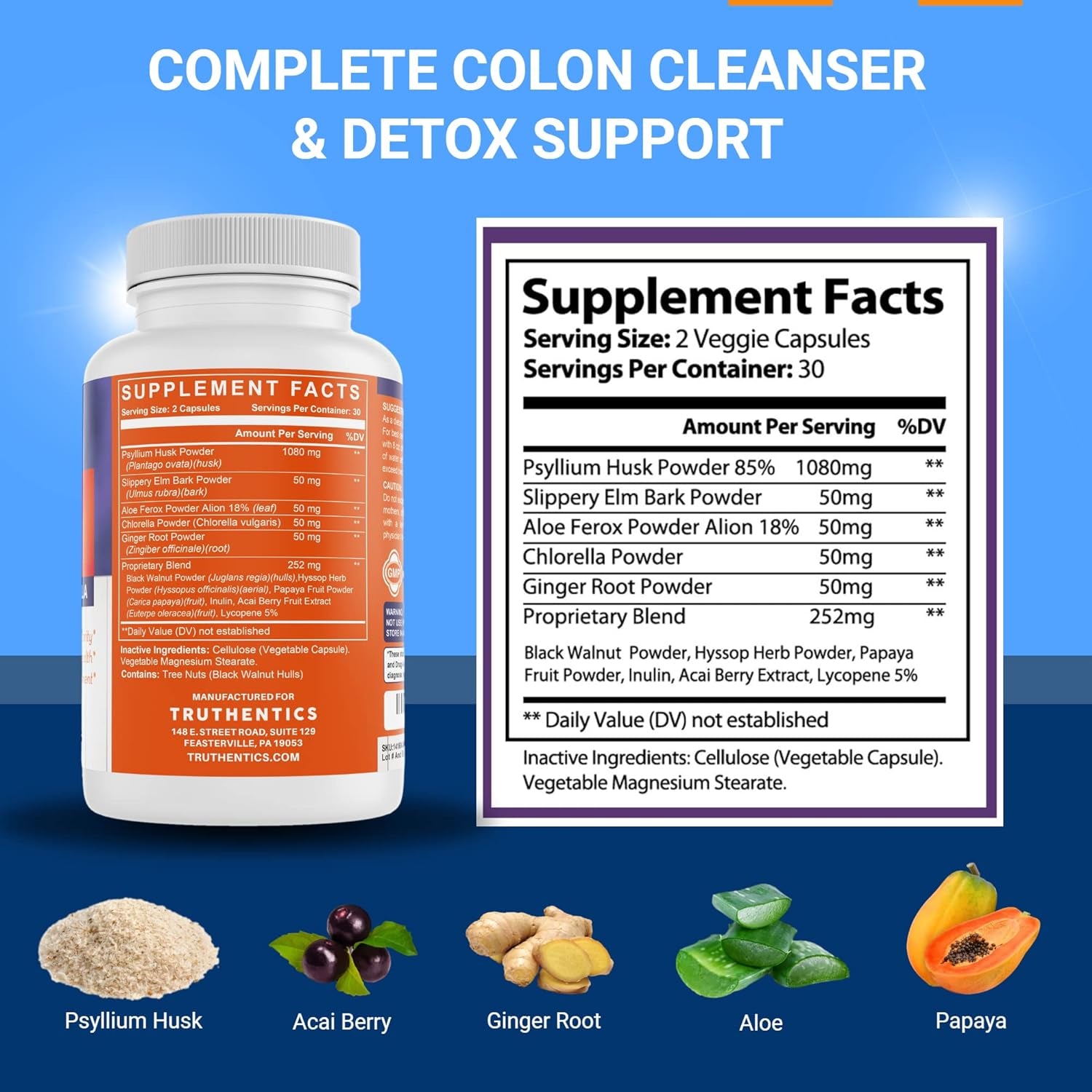 TRUTHENTICS Metabolism Day Eliminaid Bundle - Metabolism Energy Booster plus Colon Cleanser for Constipation & Bloating Relief - for Men & Women - 60 Capsules per Bottle