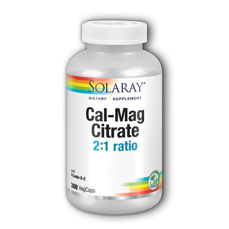 Solaray Calcium Magnesium Citrate 2:1 Ratio with Vitamin D2, Healthy Bone, Muscle & Nerve Support, 60 Serv, 360 Vegcaps