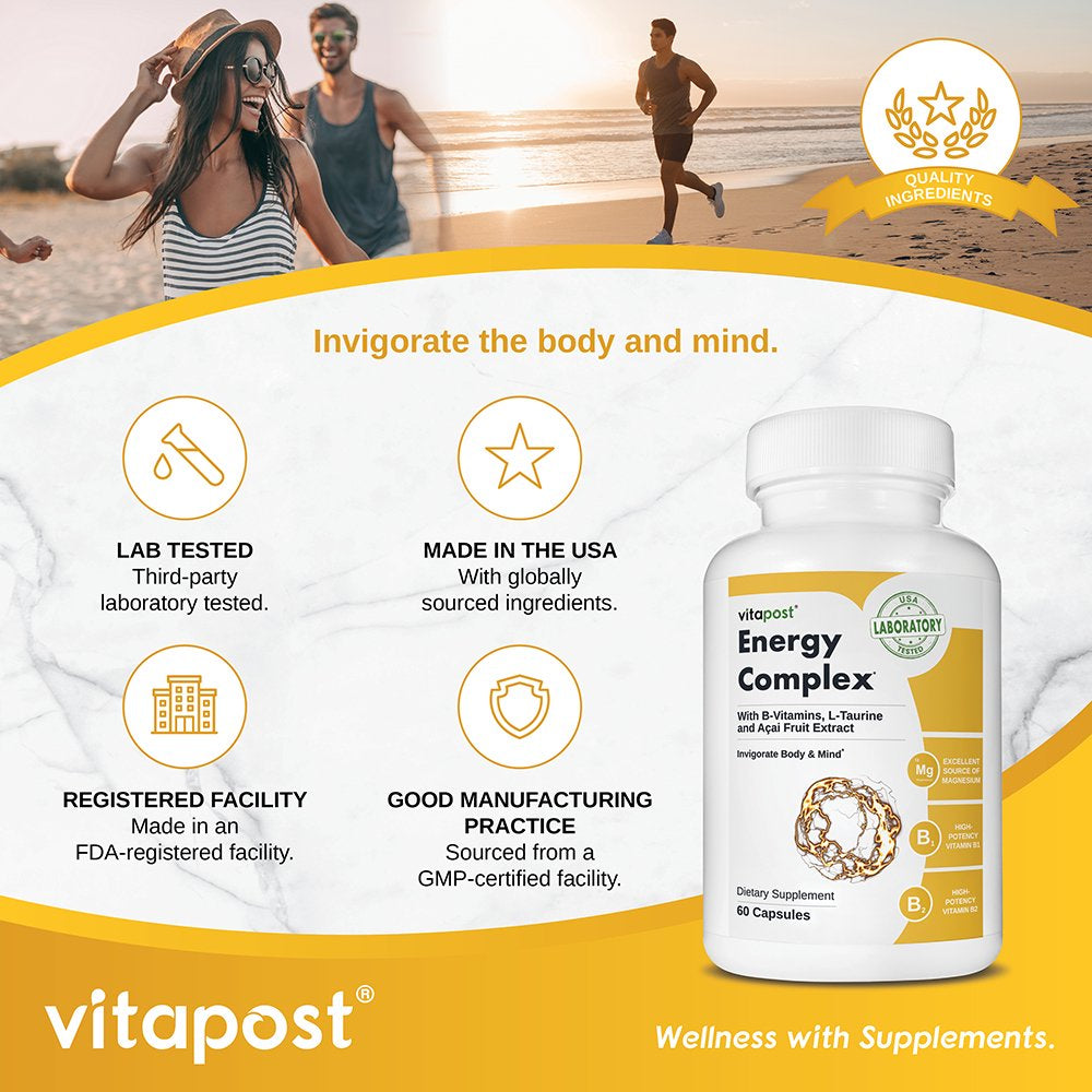 Vitapost Energy Complex Supplement with B-Vitamins, Caffeine - 60 Capsules