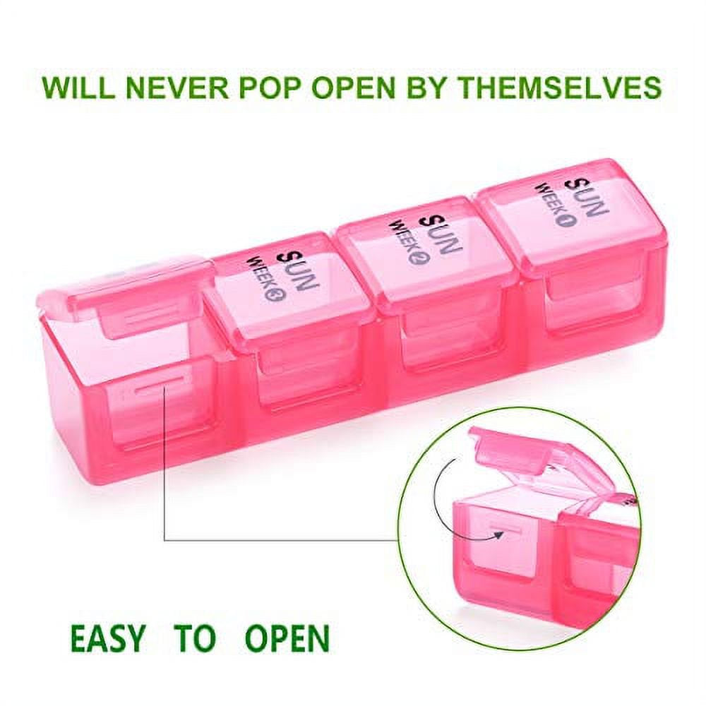 Sukuos 28 Days Monthly Pill Organizer with 7 Days a Week Compartment (Morn, Noon, Eve, Bed) , Daily Pill Box Planner for Pills, Vitamins, Fish Oil, Supplements, Large with Moisture & Dust Proof