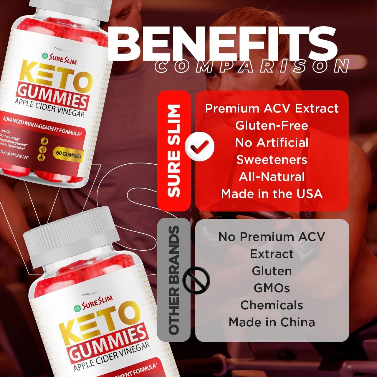 (2 Pack) Sure Slim Keto ACV Gummies - New Advance Formula Apple Cider Vinegar Slimsure Keto Gummys, Sureslimketo Gummy S, Sureslim Keto Reviews Gummies, for 60 Days Supply.