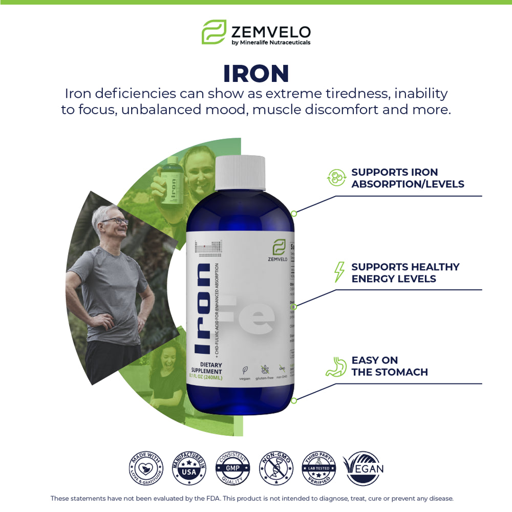 Liquid Ionic Iron Supplement | Support Energy, Focus, & Mental Clarity, Blood Oxygen Levels, Healthy Heart & Muscle Support | 8 Oz, 48 Day Supply