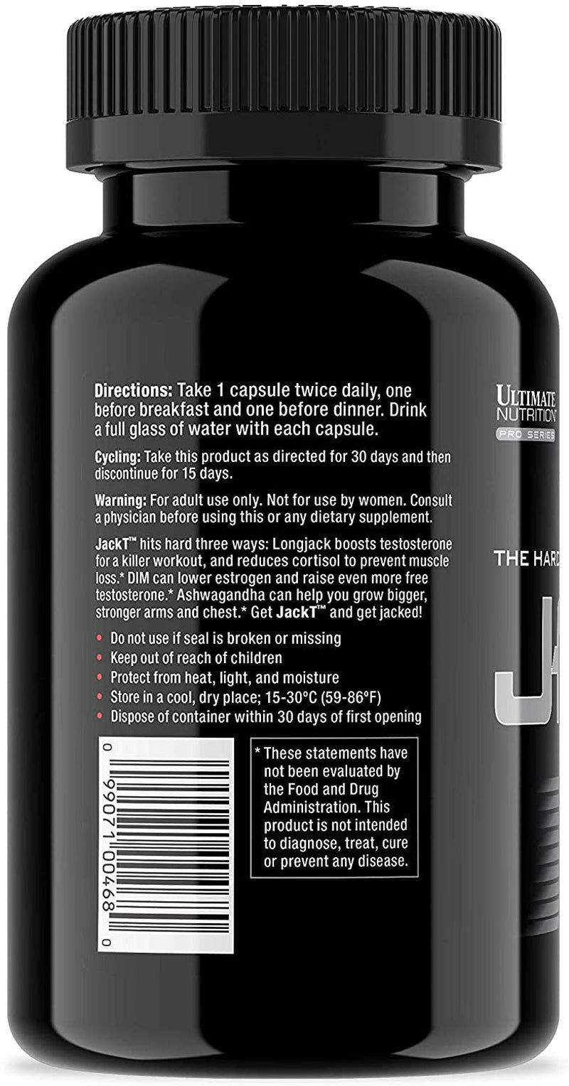 Ultimate Nutrition Jack T Hardcore Testosterone Booster Supplement with Longjack, Ashwagandha for Men, 60 Capsules