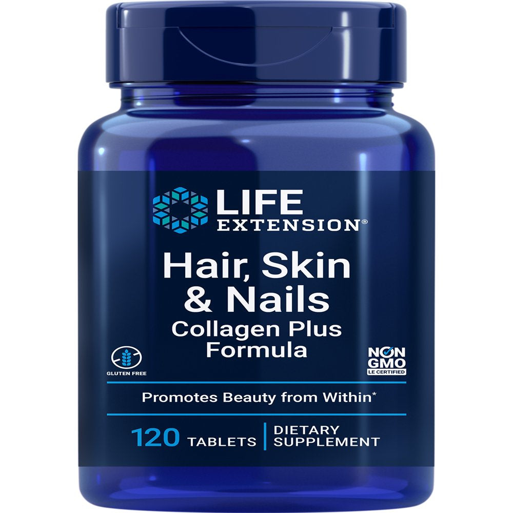 Life Extension Hair, Skin & Nails Collagen plus Formula - Promotes Collagen & Keratin Health - Non-Gmo - 120 Tablets