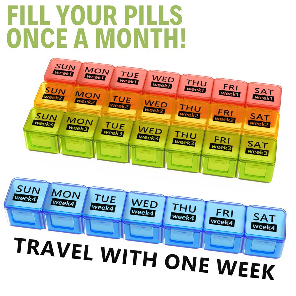 Zzteck Monthly Pill Organizer 28 Day Pill Box Organizerd by Week, Large 4 Weeks One Month Pill Cases with Dust-Proof Container for Pills/Vitamin/Fish Oil/Supplements