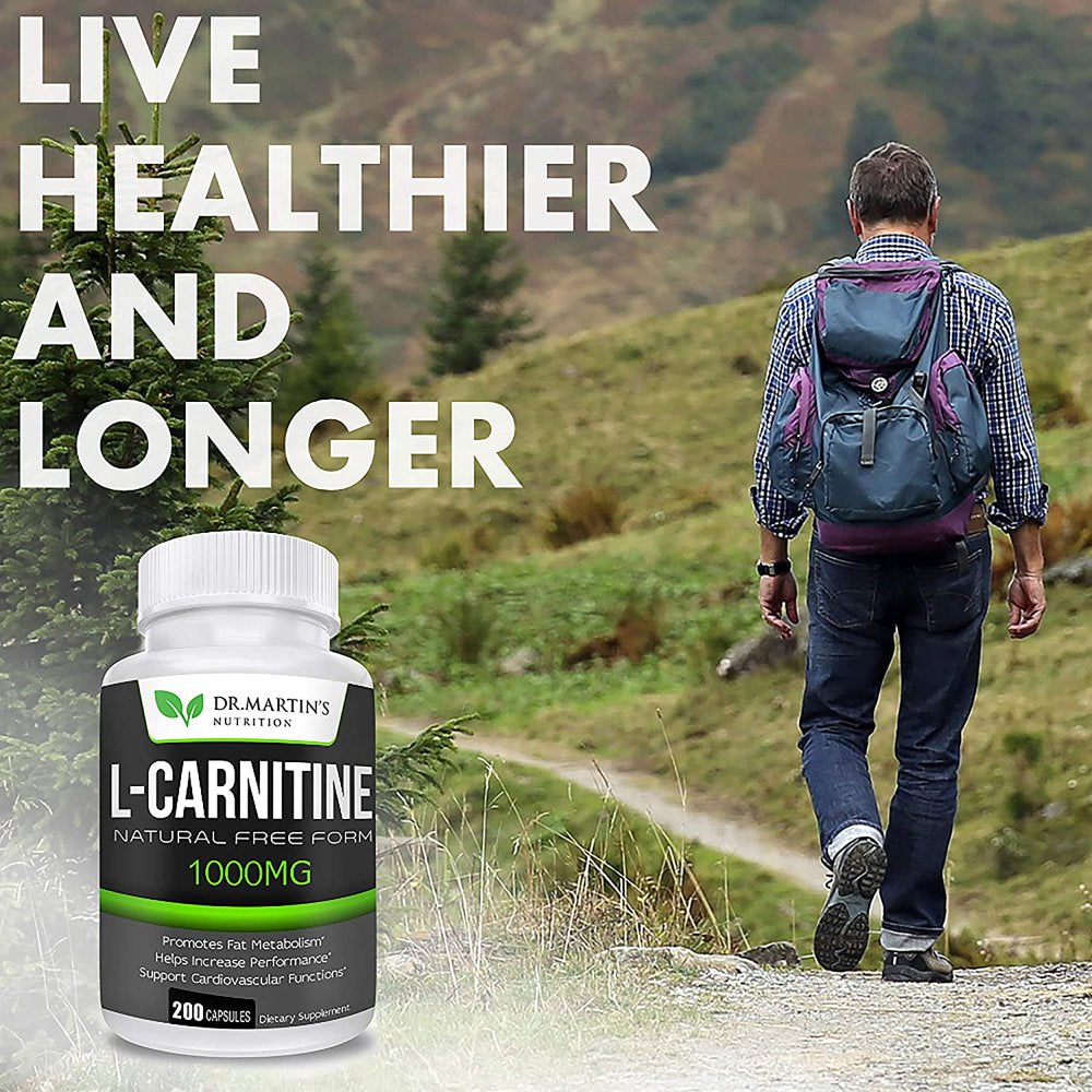 1000Mg L-Carnitine 200 Capsules Boost Metabolism & Increase Performance