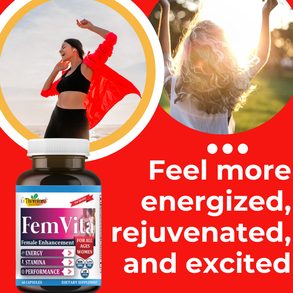 Femvita Energy Booster Supplements for Women, Desire & Excitement, Vitamin Supplement Energy & Strength 60Ct by Therefore