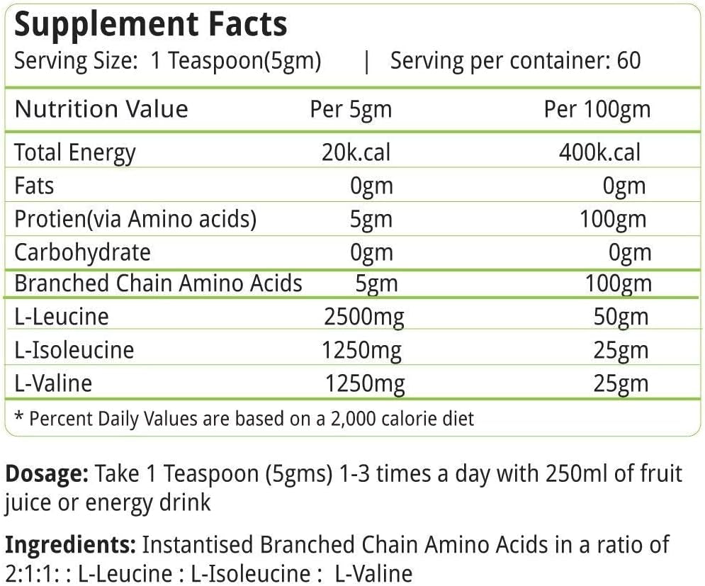 Natures Velvet Lifecare Instantized BCAA 5000 Mg Powder, 300Gms, 60 Servings - Pack of 1