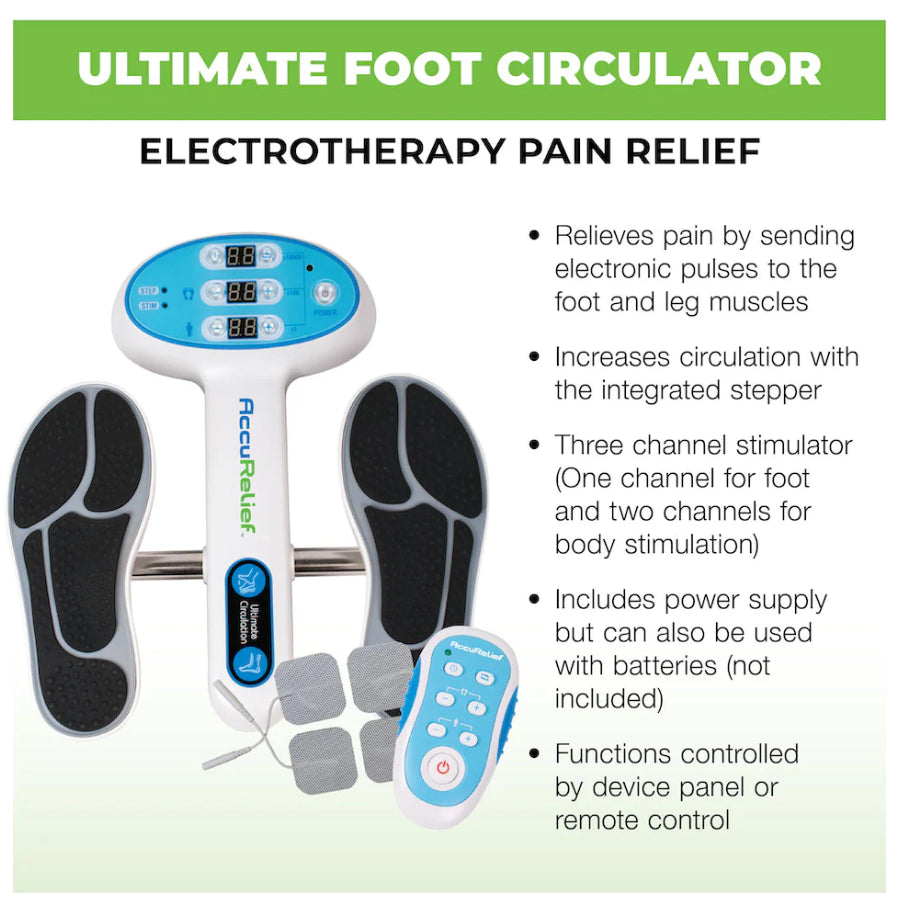 Accurelief Ultimate Foot Circulator with Remote for Body Pain, Electrodes Pads for TENS Unit