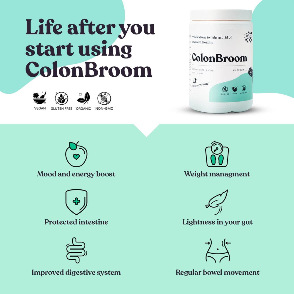 Colonbroom Psyllium Husk Powder Colon Cleanser - Vegan, Gluten Free, Non-Gmo Fiber Supplement - Natural, Safe for Constipation Relief, Bloating Relief & Gut Health (60 Servings)