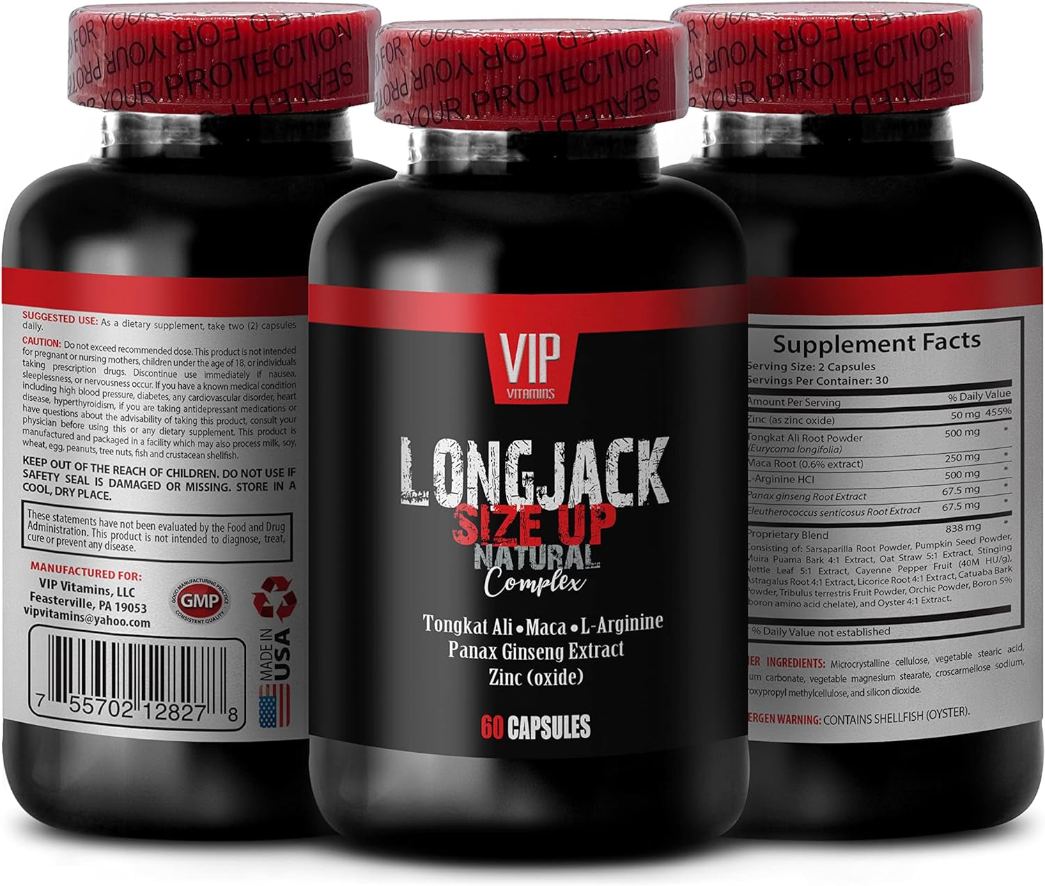 Tongkat Ali for Men - LONGJACK Size up Natural Complex, Tongkat Ali, Maca, L-Arginine - Energy Booster for Women and Men, Tongkat Ali Extract, Longjack Tongkat Ali, Men Enhancement Pills - 1B 60 Caps