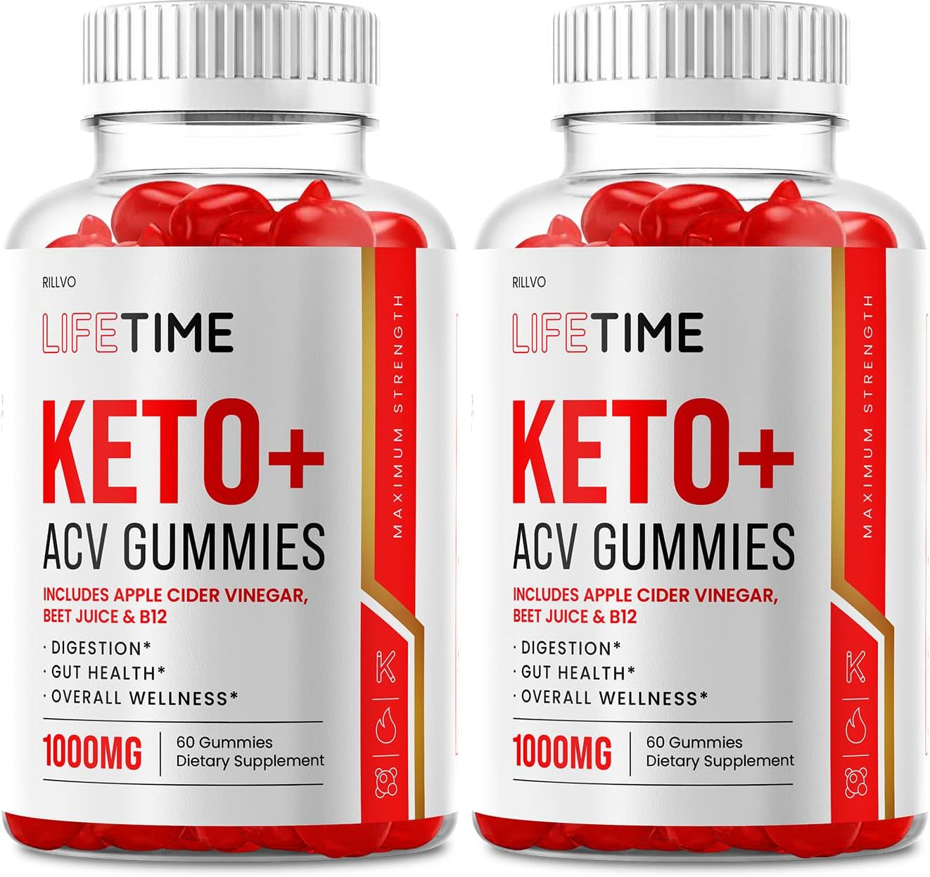 Rillvo (2 Pack) Lifetime Keto Gummies - Advanced Formula Life Time Keto ACV Gummies (120 Gummies)