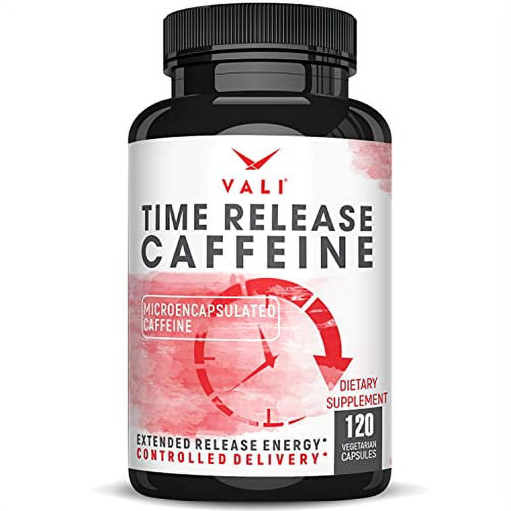 Time Release 100Mg Caffeine Pills - 120 Veggie Capsules Microencapsulated for Extended Energy. No Crash Controlled Delivery Brain Booster Supplement for Sustained Mental Performance, Focus & Clarity