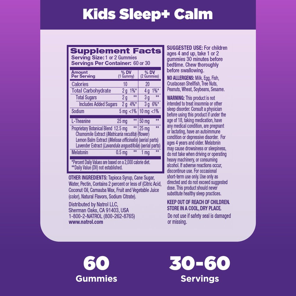 Natrol Kids Sleep+ Calm, Sleep Aid Supplement, Ages 4 and Up, Drug-Free, Berry, 60 Count