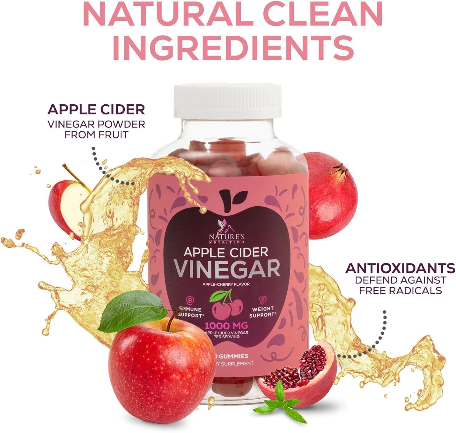 Vegan Apple Cider Vinegar Gummies | Max Strength 1000Mg | Gelatin-Free, Vegan, Non-Gmo, Made with Beet Root & Vitamin B12 for Energy - Supports Digestion, Detox and Cleanse Support - 120 Gummies