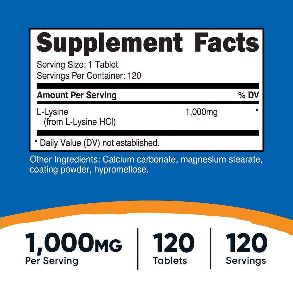 Nutricost L-Lysine 1000Mg, 120 Tablets - Gluten Free & Non-Gmo Amino Acid Supplement