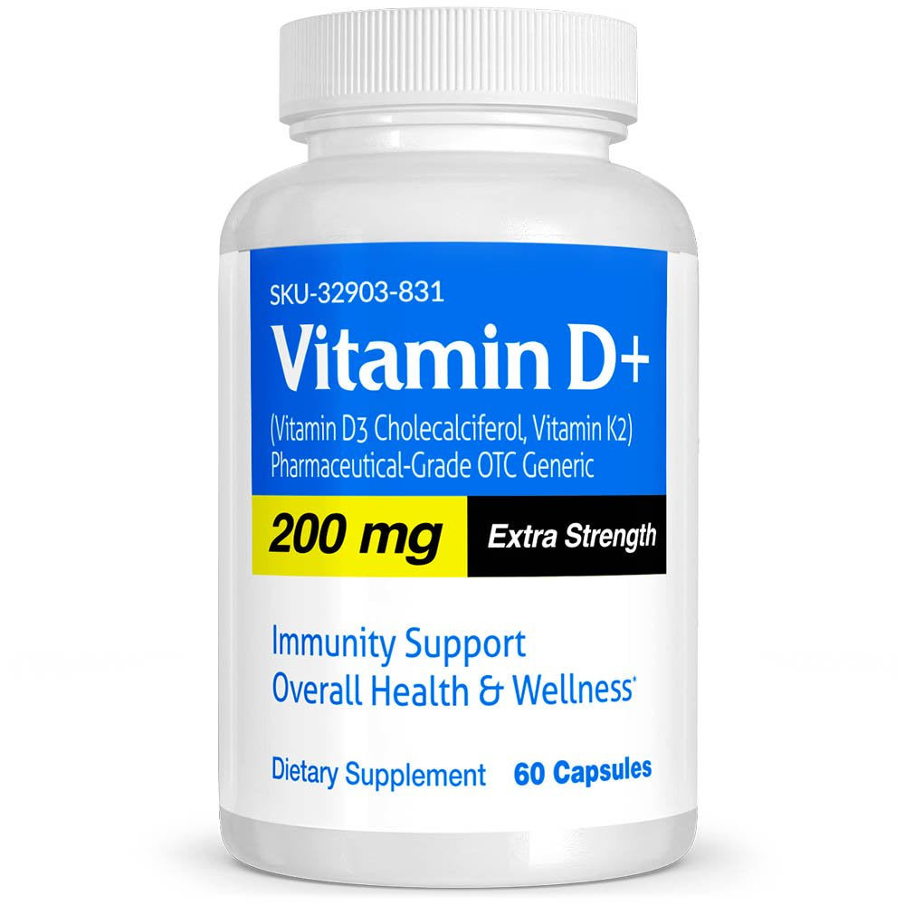 Vitamin D+ Pharmaceutical Grade OTC for Immunity Support Overall Health & Wellness, 200 Mg, Vitasource