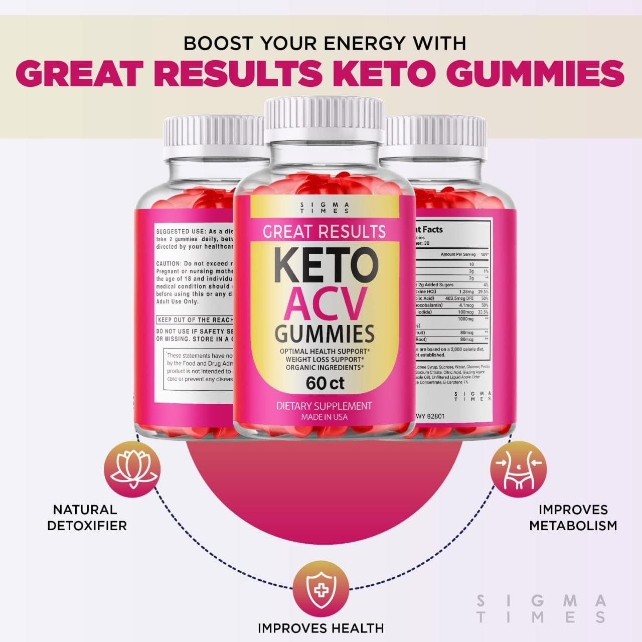 (3 Pack) Great Results Keto ACV Gummies Great Results Apple Cider Vinegar Advanced Weight Loss Keto ACV Gummies (180 Gummies)