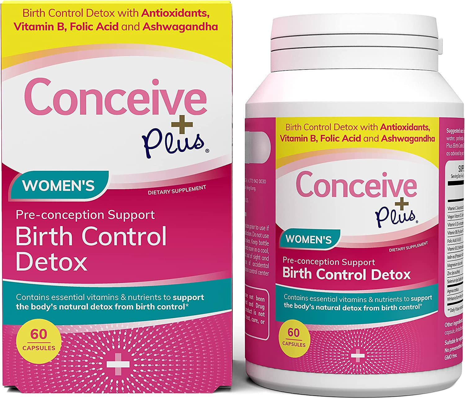 CONCEIVE plus Birth Control Detox, 30-Day Program, 60 Capsules, Hormone Balance, Fertility Support, Birth Control Cleanse, Prenatal Vitamins for Women