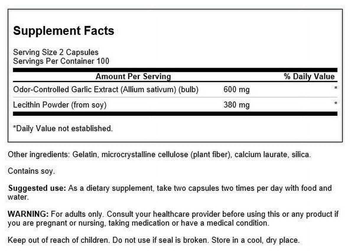 Swanson Odorless Garlic and Lecithin 200 Caps 4 Pack