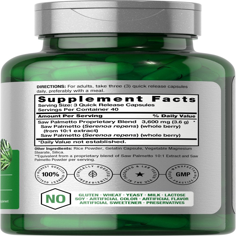 Saw Palmetto Extract | 3600Mg | 120 Capsules | by Horbaach