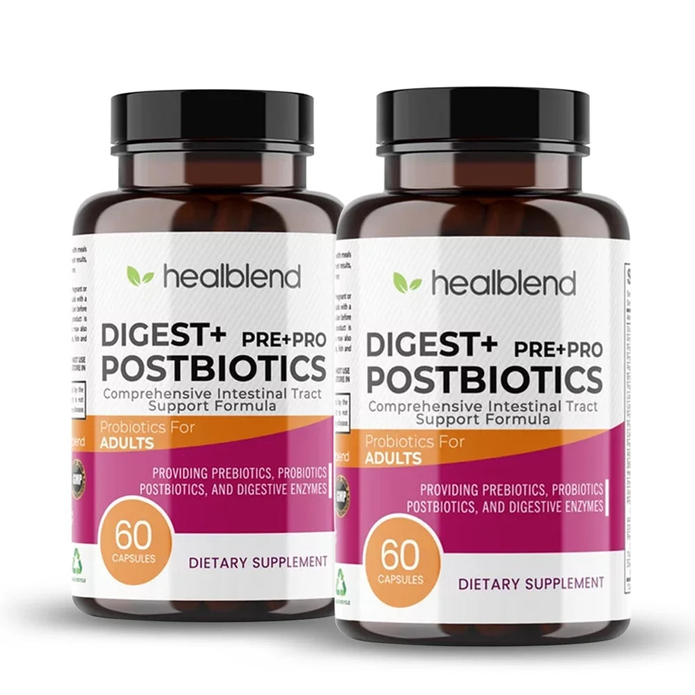 Healblend Digest+ Prebiotic + Probiotic Supplement - Support Digestive Enzymes, Gut Health & Bloating Relief for Women & Men, Vegan, Non-Gmo, Gluten Free - 2-Pack