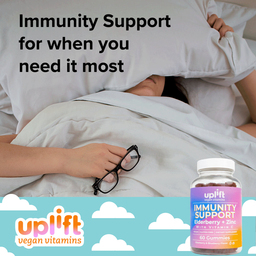 Uplift Immunity Vegan Gummies, Elderberry, Zinc, Vitamin C, 60 Ct Immune Support - Gluten-Free, Non GMO