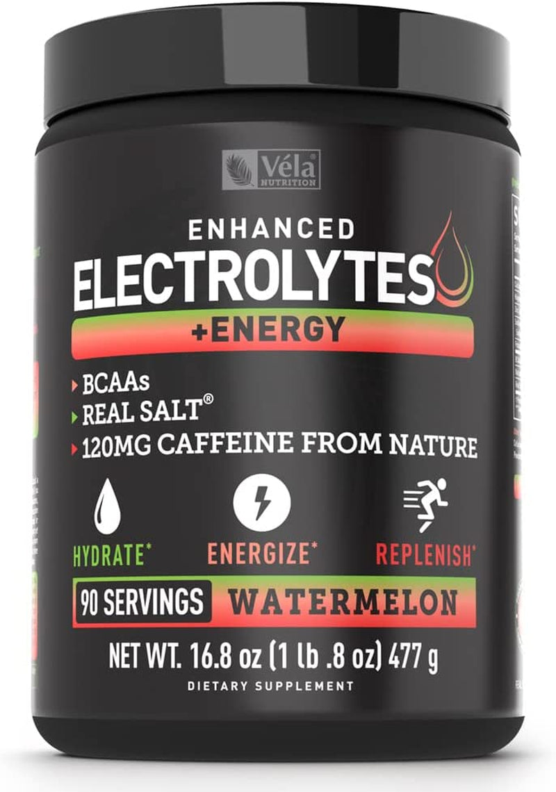 Vela Electrolyte Powder Recovery Drink + Energy (90 Servings | Watermelon) W Real Salt +Bcaas Sugar Free Electrolyte Supplement W Potassium Zinc