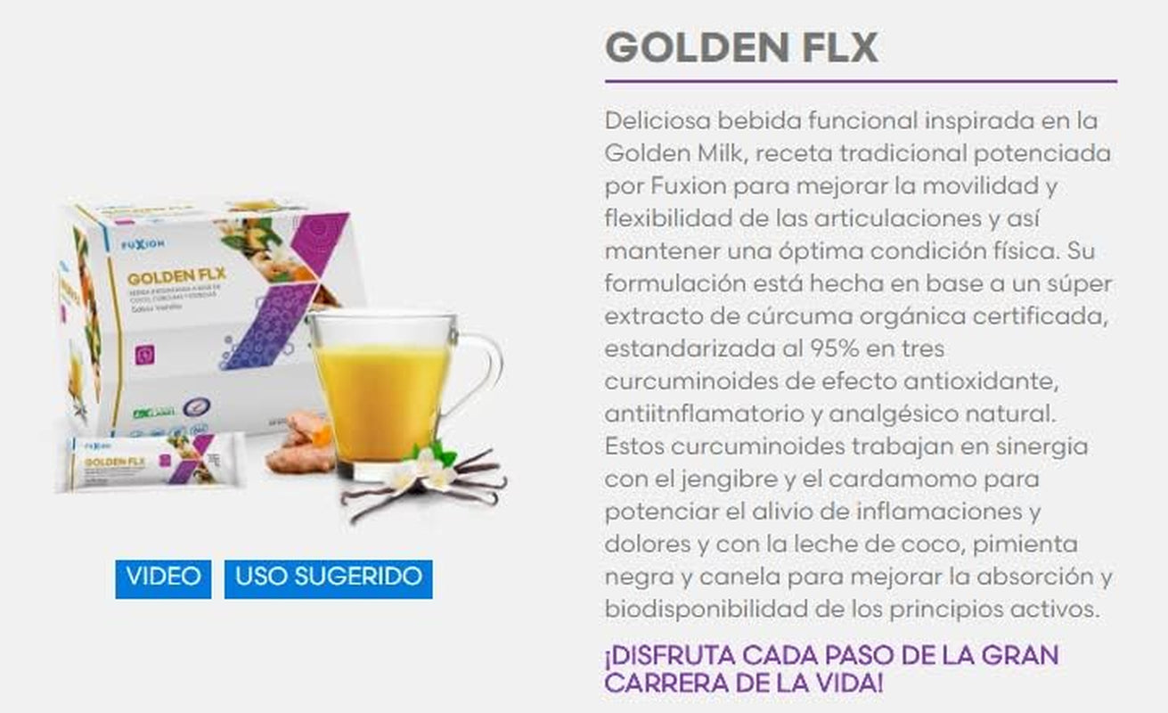 Fuxion Goden Flx-Contribute to Improve the Flexibility & Mobility of Joints, Help Control Oxidative Processes,Organic Coconut Oil Included,Vanilla Flavor (Golden FLX, 28 Sticks)