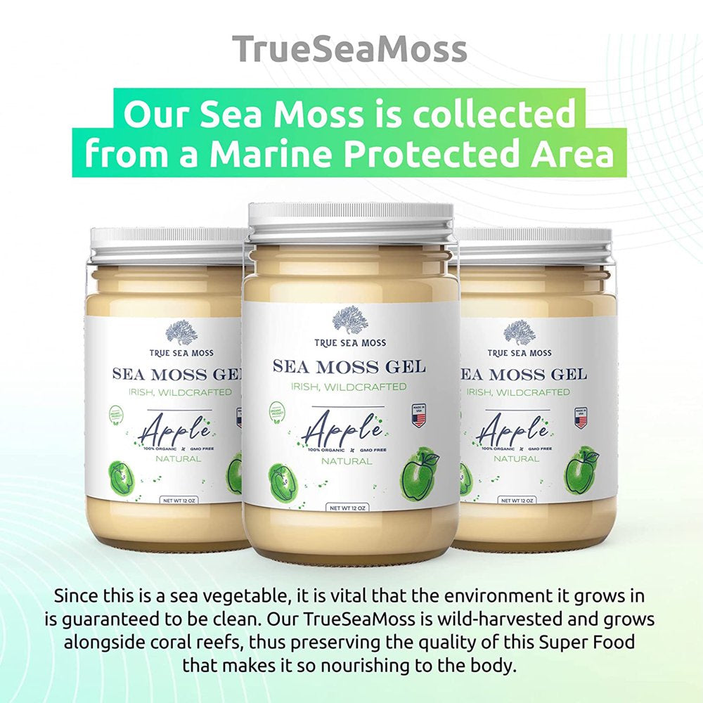 Trueseamoss Wildcrafted Irish Sea Moss Gel – Nutritious Raw Seamoss Rich in Minerals, Proteins & Vitamins – Antioxidant Health Supplement, Vegan-Friendly Made in USA (Apple, 2)