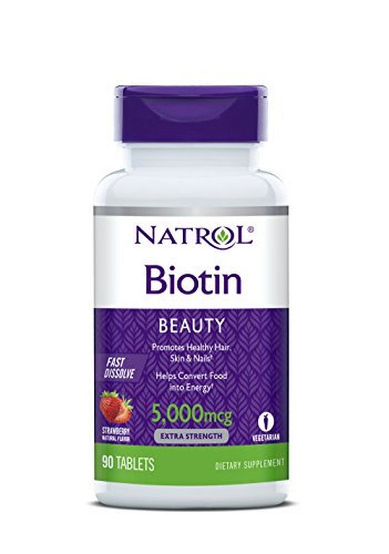 Natrol Biotin Beauty 5000Mcg Fast Dissolve, Strawberry Flavor, 90 Ea, 2 Pack