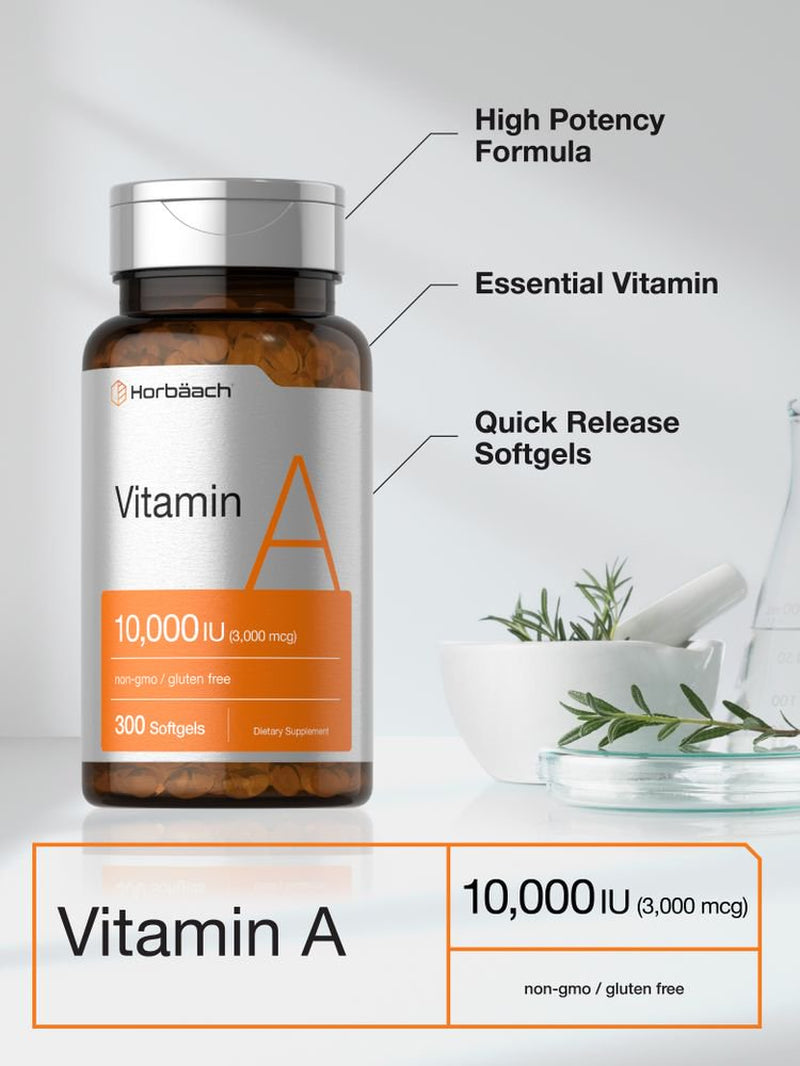 Vitamin a 10000 IU | 300 Softgels | Premium Supplement | by Horbaach