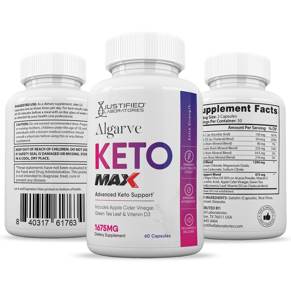 (2 Pack) Justified Laboratories Algarve Keto ACV MAX Pills 1675Mg Dietary Supplement 120 Capsules