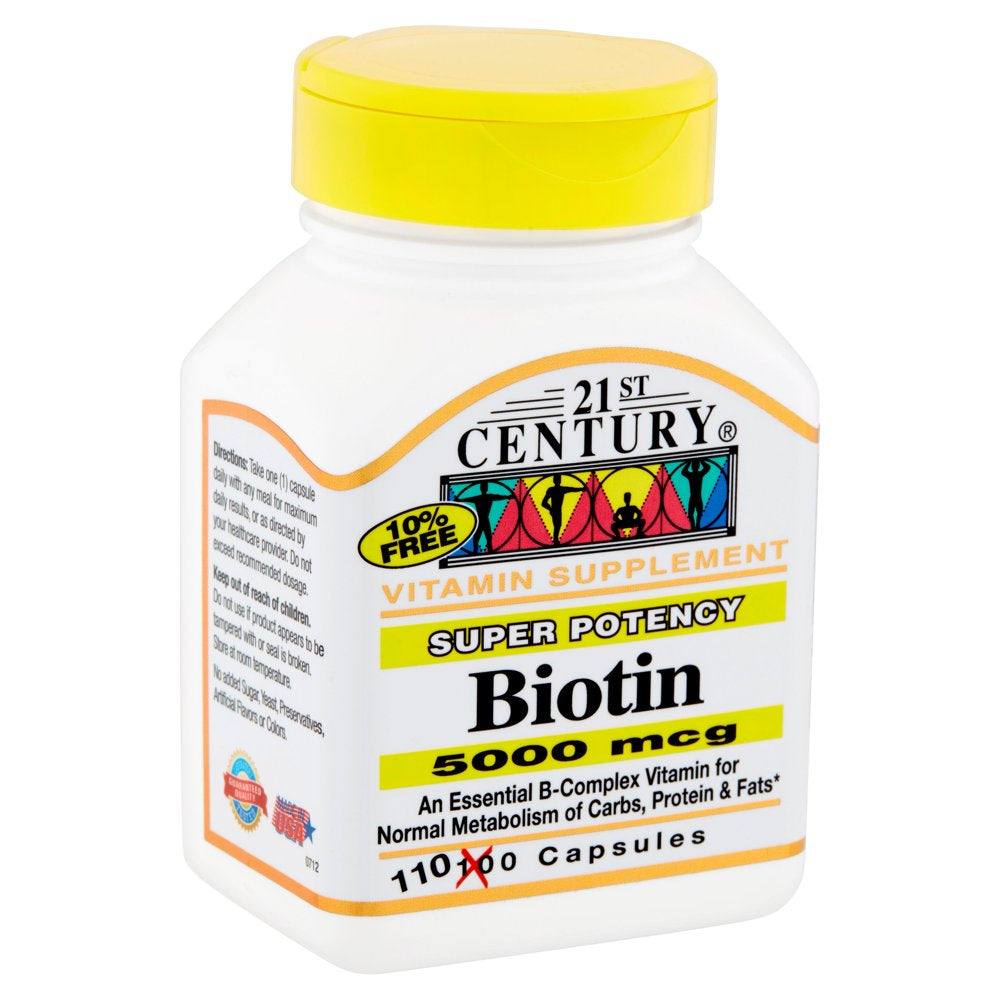 21St Century Super Potency Biotin Capsules, 5000 Mcg, 110 Count