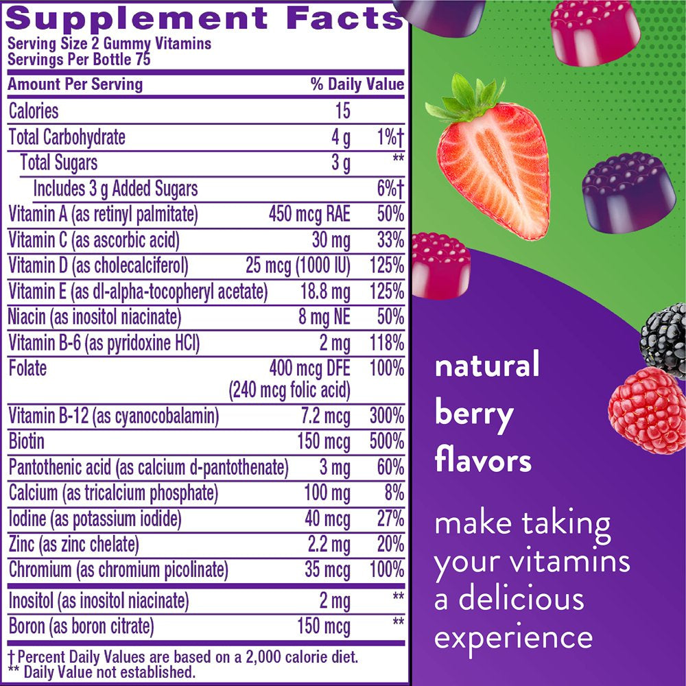 Vitafusion Womens Multivitamin Gummies, Berry Flavored Daily Vitamins for Women with Vitamins A, C, D, E, B-6 and B-12, Americas Number 1 Gummy Vitamin Brand, 75 Days Supply, 150 Count